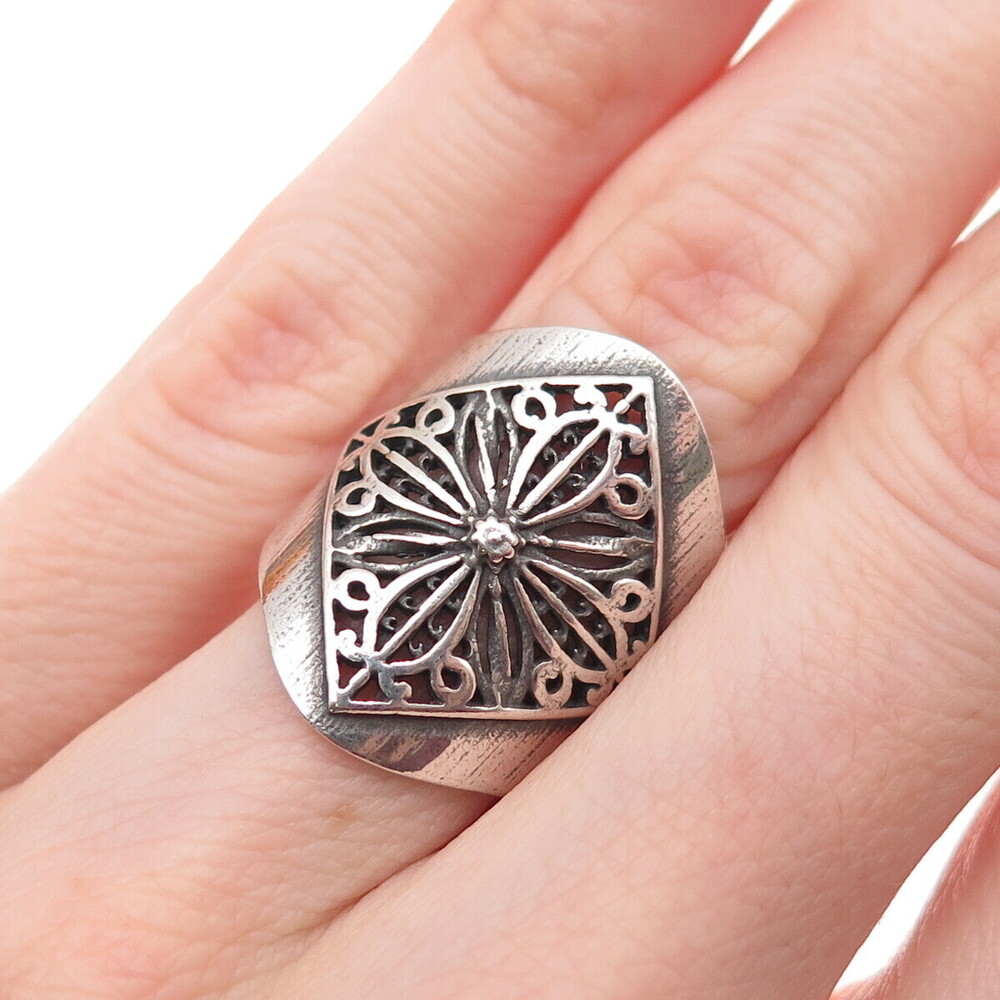 925 Sterling Silver Vintage PL Davenport Savannah Floral Oxidized Ring Size 6.25